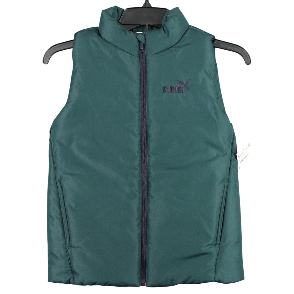 Puma‎ Puffer Vest Kids S 8 Full Zip Embroidered Padded Sleeveless Jacket School